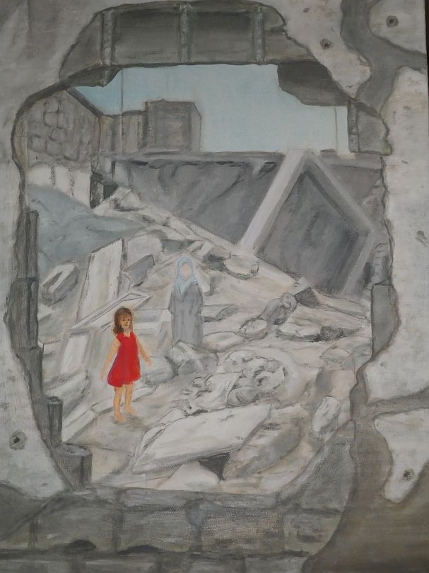 Syrien-warum?, 2018, 50cmx70cm, Öl